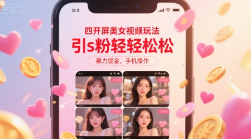 四开屏美女视频玩法，引s粉轻轻松松，暴力掘金，手机操作【揭秘】-chywc