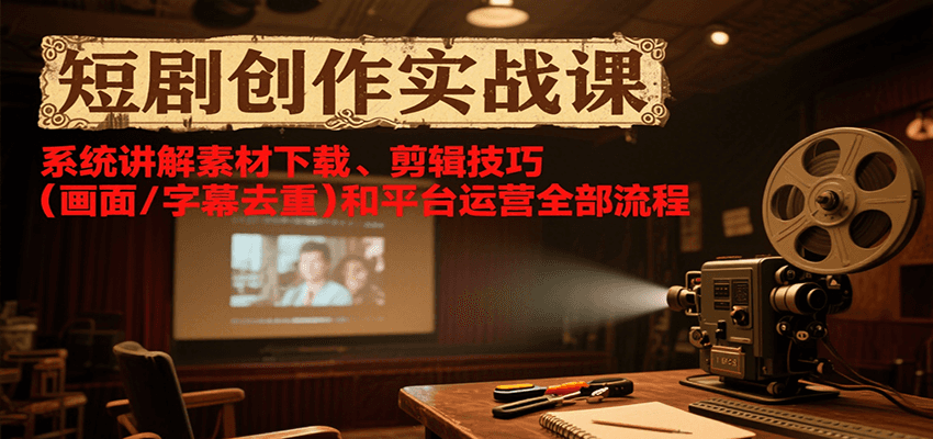 短剧创作实战课，系统讲解素材下载、剪辑技巧(画面/字幕去重)和平台运营全部流程-chywc