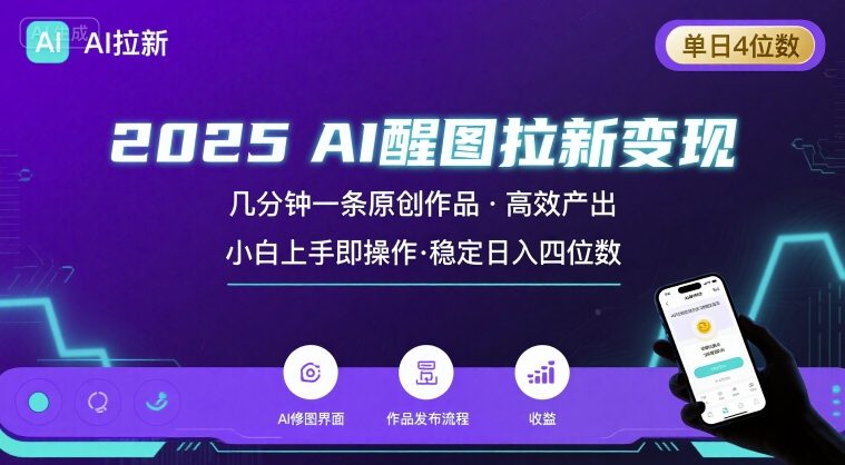 2025最强AI醒图拉新，几分钟一条原创作品，单日收入4位数，小白也能上手操作-chywc