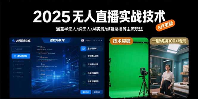 2025无人直播实战技术-8月，涵盖半无人/纯无人/AI实景/绿幕录播等主流玩法-chywc