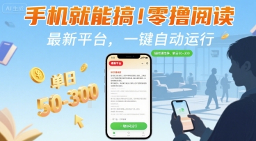 手机就能搞！零撸阅读挂G，最新平台，一键自动运行，随时随地挣，单日50-3张+【揭秘】-chywc
