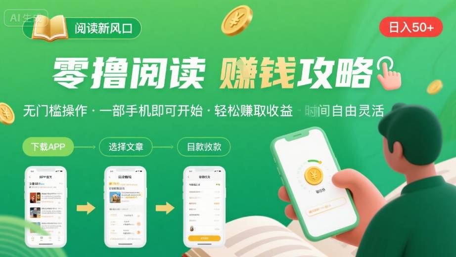 零撸阅读新风口，无门槛轻松挣，一部手机，日入 50-3张【揭秘】-chywc