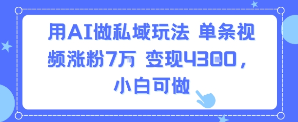 用AI做私域玩法，单条视频涨粉7W变现4.3k，小白可做-chywc