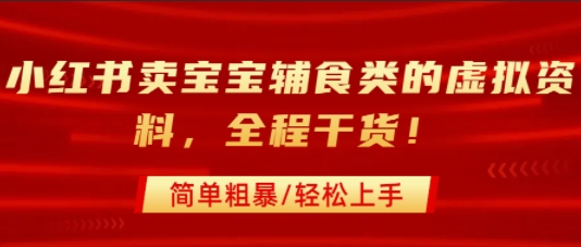 小红书卖宝宝辅食类的虚拟资料，从引流到私域变现，全程干货，简单粗暴，轻松上手-chywc