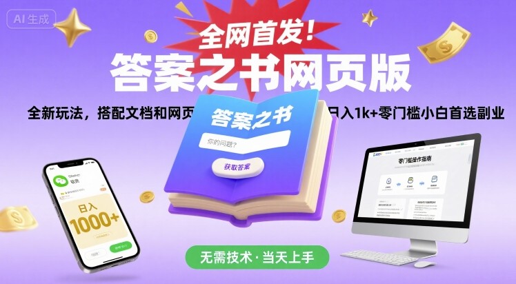 全网首发！答案之书网页版，全新玩法，搭配文档和网页，日入1k+零门槛小白首选副业【揭秘】-chywc