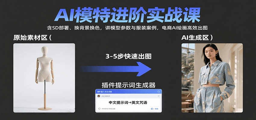 AI模特进阶实战课：含SD部署、换背景换色，讲模型参数与服装案例，电商AI绘画高效出图-chywc