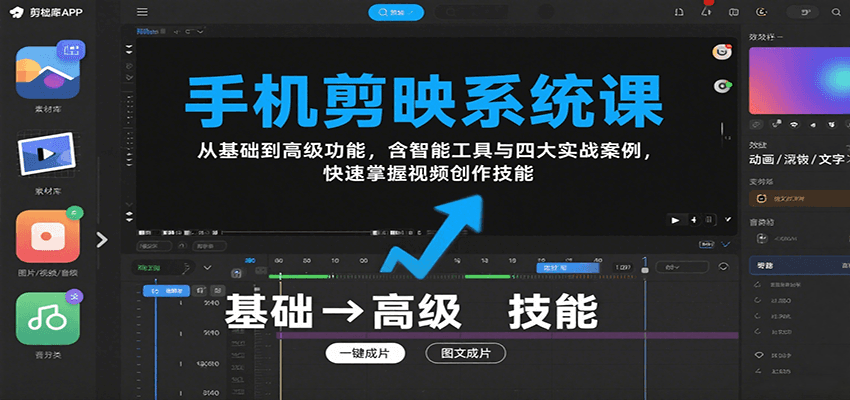 手机剪映系统课，从基础到高级功能，含智能工具与四大实战案例，快速掌握视频创作技能-chywc