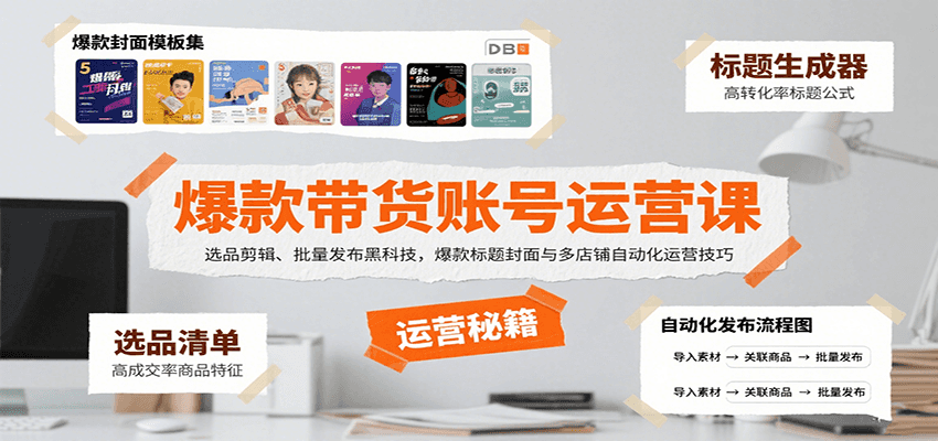 爆款带货账号运营课：选品剪辑、批量发布黑科技，爆款标题封面与多店铺自动化运营技巧-chywc