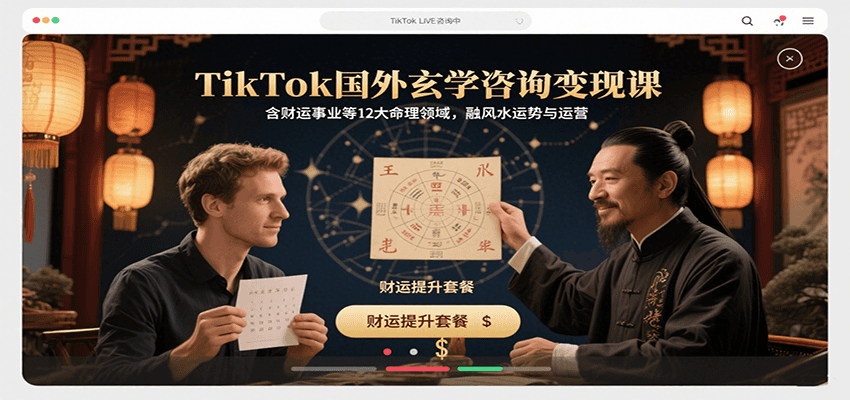 TikTok国外玄学咨询变现课，含财运事业等12大命理领域，融风水运势与运营-chywc