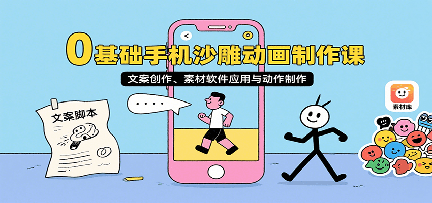 0基础手机沙雕动画制作课，文案创作、素材软件应用与动作制作-chywc