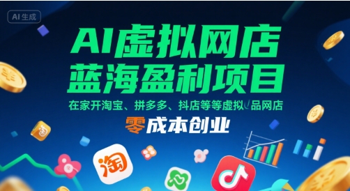 AI虚拟网店蓝海盈利项目，在家开淘宝、拼多多、抖店等虚拟品网店，零成本创业-chywc