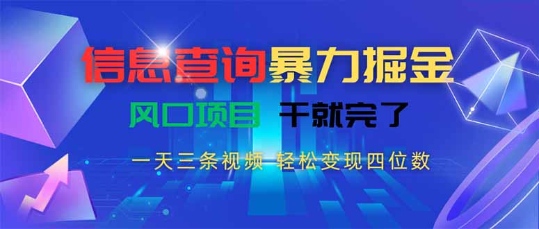 信息查询暴力掘金，一天三条视频 轻松变现四位数，风口项目干就完了-chywc