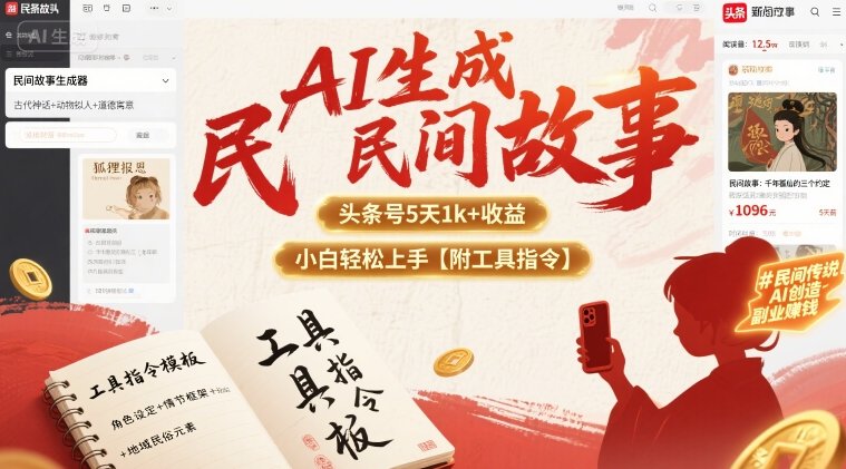 AI生成民间故事，头条号5天1k+，小白轻松上手【附工具指令】-chywc