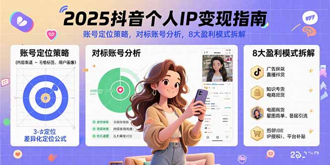 2025抖音个人IP变现指南，账号定位策略，对标账号分析，8大盈利模式拆解-chywc