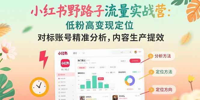 小红书野路子流量实战营：低粉高变现定位 对标账号精准分析 内容生产提效-chywc