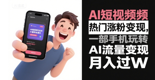 AI短视频热门涨粉变现，一部手机玩转AI流量变现，月入过W-chywc