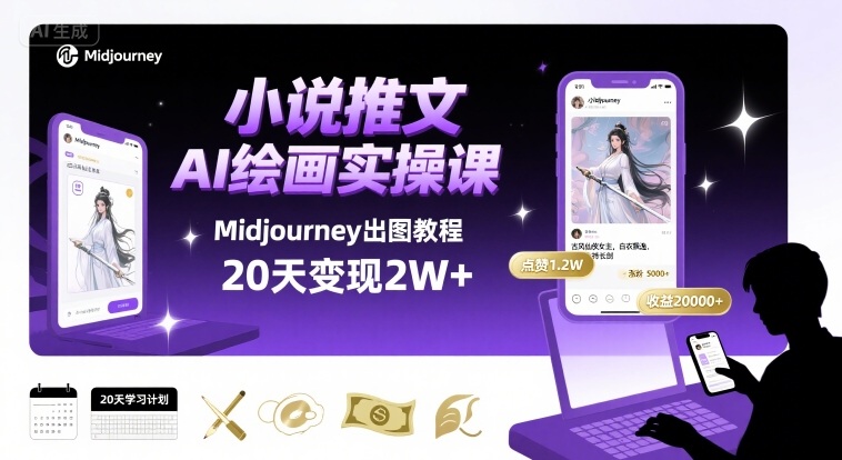小说推文干货分享之AI绘画MJ出图实操课，用Midjourney做小说推文，20天挣2w-chywc