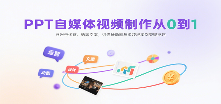 PPT自媒体视频制作从0到1：含账号运营、选题文案，讲设计动画与多领域案例变现技巧-chywc