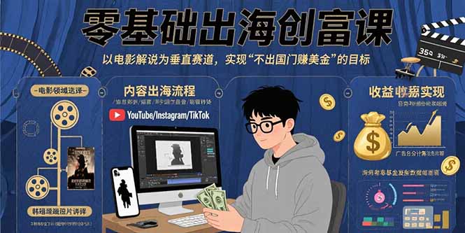零基础出海创富课：以电影解说为垂直赛道，实现不出国门赚美金的目标-chywc
