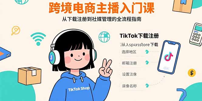 跨境电商主播入门课，TikTok下载注册，支付工具配置，社媒账号管理全流程-chywc