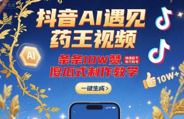 抖音AI遇见药王视频，条条10W赞，快速起千粉万粉号，傻瓜式制作教学-chywc