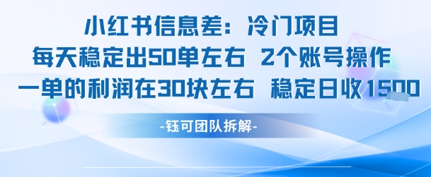 小红书信息差冷门项目一单利润30块每天稳定1.5k左右2个账号操作-chywc