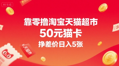 靠零撸淘宝天猫超市50元猫卡，挣差价日入5张-chywc