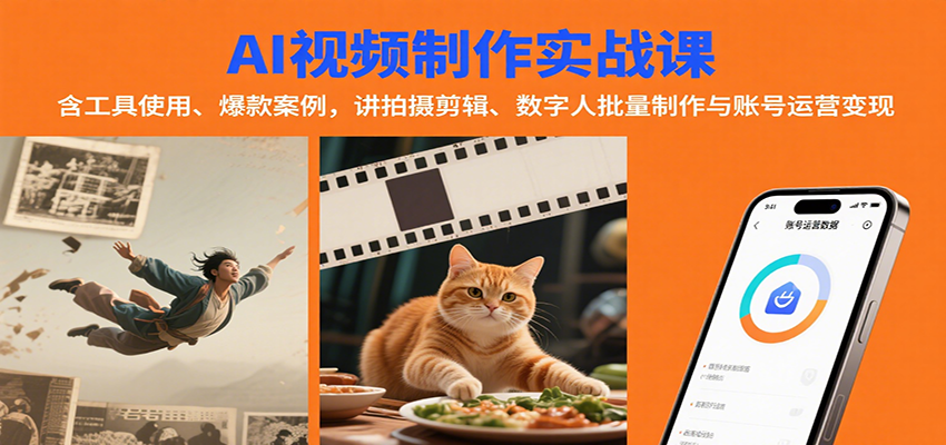 AI视频制作实战：含工具使用、爆款案例，讲拍摄剪辑、数字人批量制作与账号运营变现-chywc