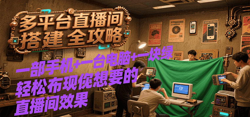 多平台直播间搭建全攻略，一部手机+一台电脑+一块绿布轻松实现你想要的直播间效果-chywc