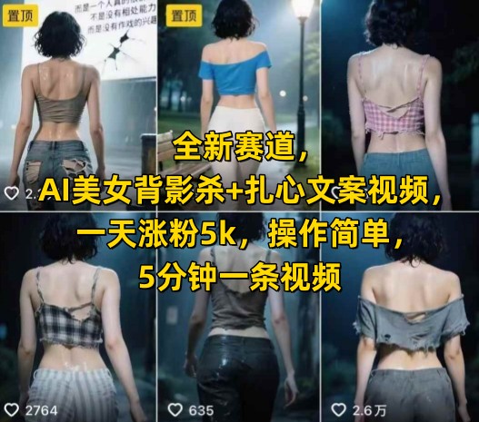 全新赛道，AI美女背影杀+扎心文案视频，一天涨粉5k，操作简单，5分钟一条视频-chywc