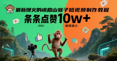 最新爆火的峨眉山猴子短视频制作教程，条条点赞10w+，谁做谁火【教程+提示词】-chywc