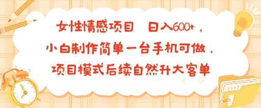 女性情感项目 小白制作简单一台手机可做 项目模式后续自然升大客单 日入6张-chywc