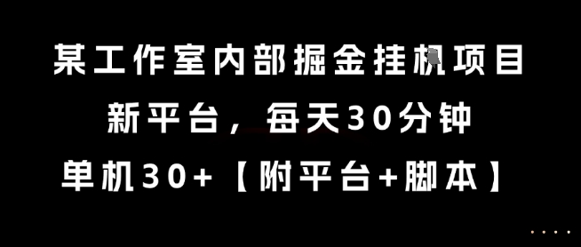 某工作室内部掘金挂G项目，新平台，每天30分钟，单机30+【揭秘】-chywc