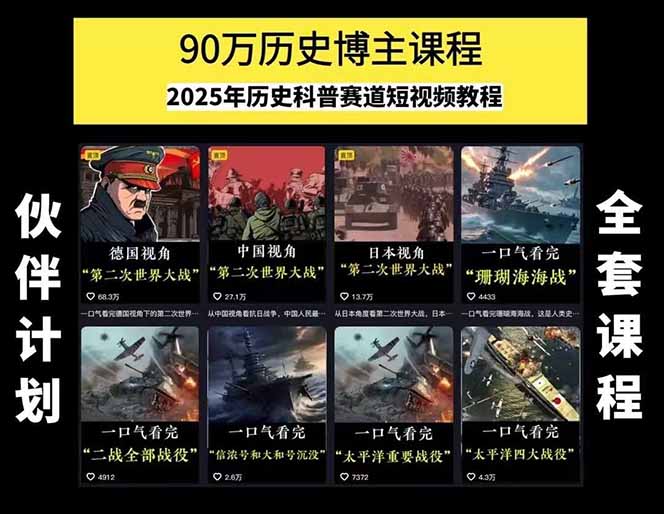 图片[1]-历史短视频赛道变现课，百集素材库应用，文案剪辑技巧，账号运营全案-chywc