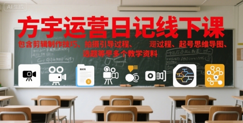 方宇运营日记线下课，包含剪辑制作技巧、拍摄引导过程、起号思维导图、选题等多个教学资料-chywc