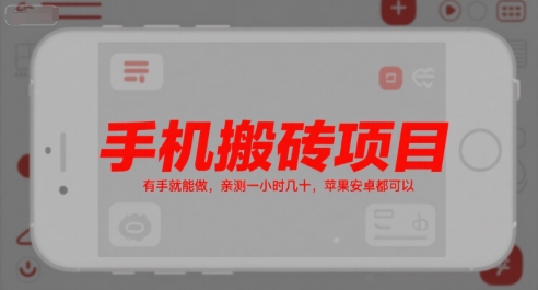 手机搬砖项目，有手就能做，亲测一小时几十，苹果安卓都可以-chywc