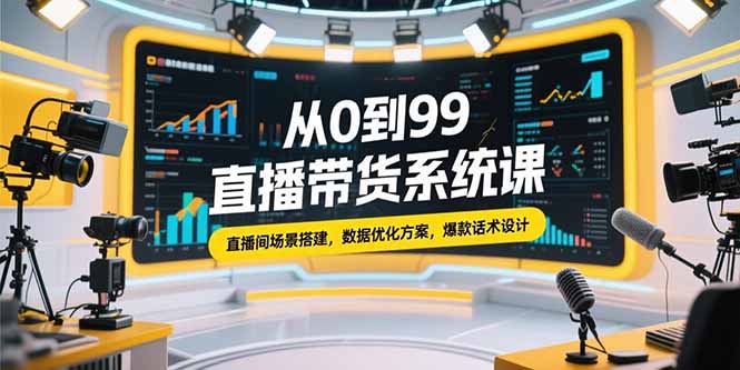 从0到99直播带货系统课，直播间场景搭建，数据优化方案，爆款话术设计-chywc