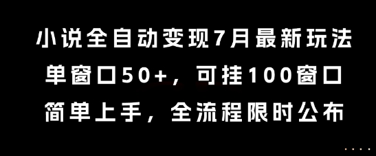 小说全自动变现7月玩法，单窗口50+，可挂100窗口，简单上手，全流程限时公布【揭秘】-chywc