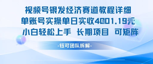 视频号银发经济赛道单账号实操单日实收1k+，小白轻松上手长期项目-chywc