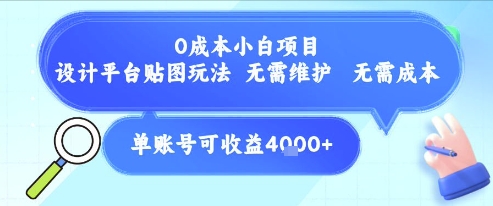 0成本小白项目，设计平台贴图玩法，无需维护，无需成本，单账号单月可产生收益4k+-chywc