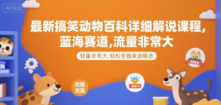 最新搞笑动物百科详细解说课程，蓝海赛道，流量非常大，轻松签独家进精选-chywc