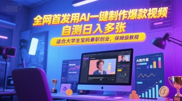 全网首发用AI一键制作爆款视频，自测日入多张，适合大学生宝妈兼职创业，保姆级教程-chywc