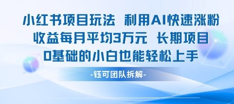 适合小白操作的小红书新项目，利用AI快速涨粉，收益每月平均1W+-chywc