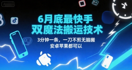 6月底最新快手双魔法搬运技术，3分钟一条，一刀不剪无脑搬，安卓苹果都可以-chywc