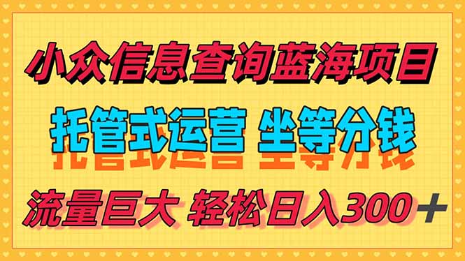 稳定日入300＋，小众信息查询蓝海项目，全程懒人式托管，解放你的时间-chywc