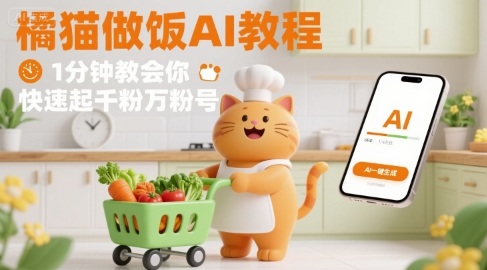 有趣的橘猫买菜做饭视频，用AI一键搞定，1分钟教会你，快速起千粉万粉号-chywc