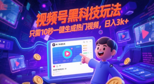 视频号黑科技玩法，只需10秒一键生成热门视频，日入3k+【揭秘】-chywc