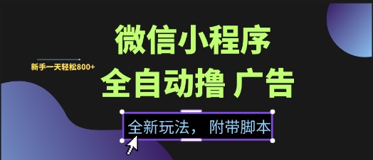 微信小程序全自动撸广告项目，彻底解决没流量的问题，新手一天8张+【揭秘】-chywc