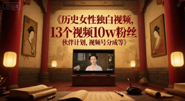 历史女性独白视频，13个视频10w粉丝，伙伴计划，视频号分成等-chywc