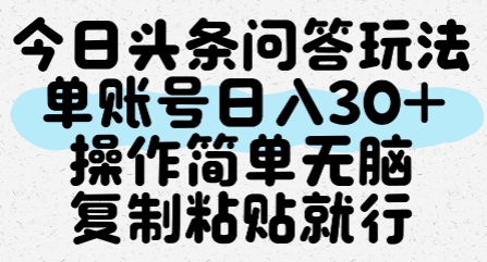 今日头条问答玩法，单账号日入30+，操作简单无脑复制粘贴就行-chywc
